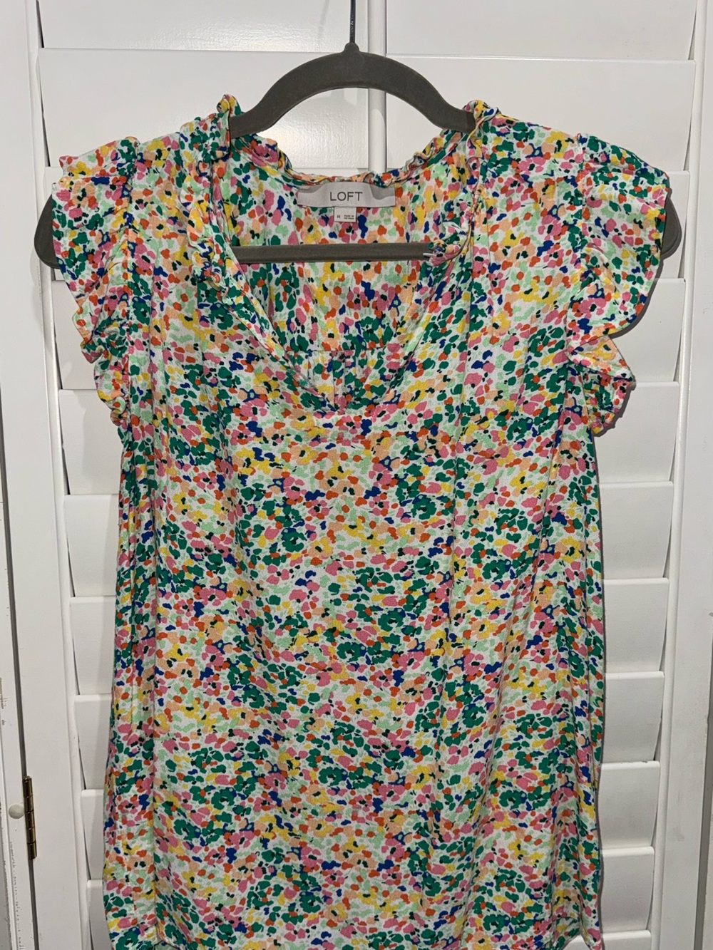 LOFT Multicolor Floral Cap-Sleeve Blouse - Pink/Green/Yellow